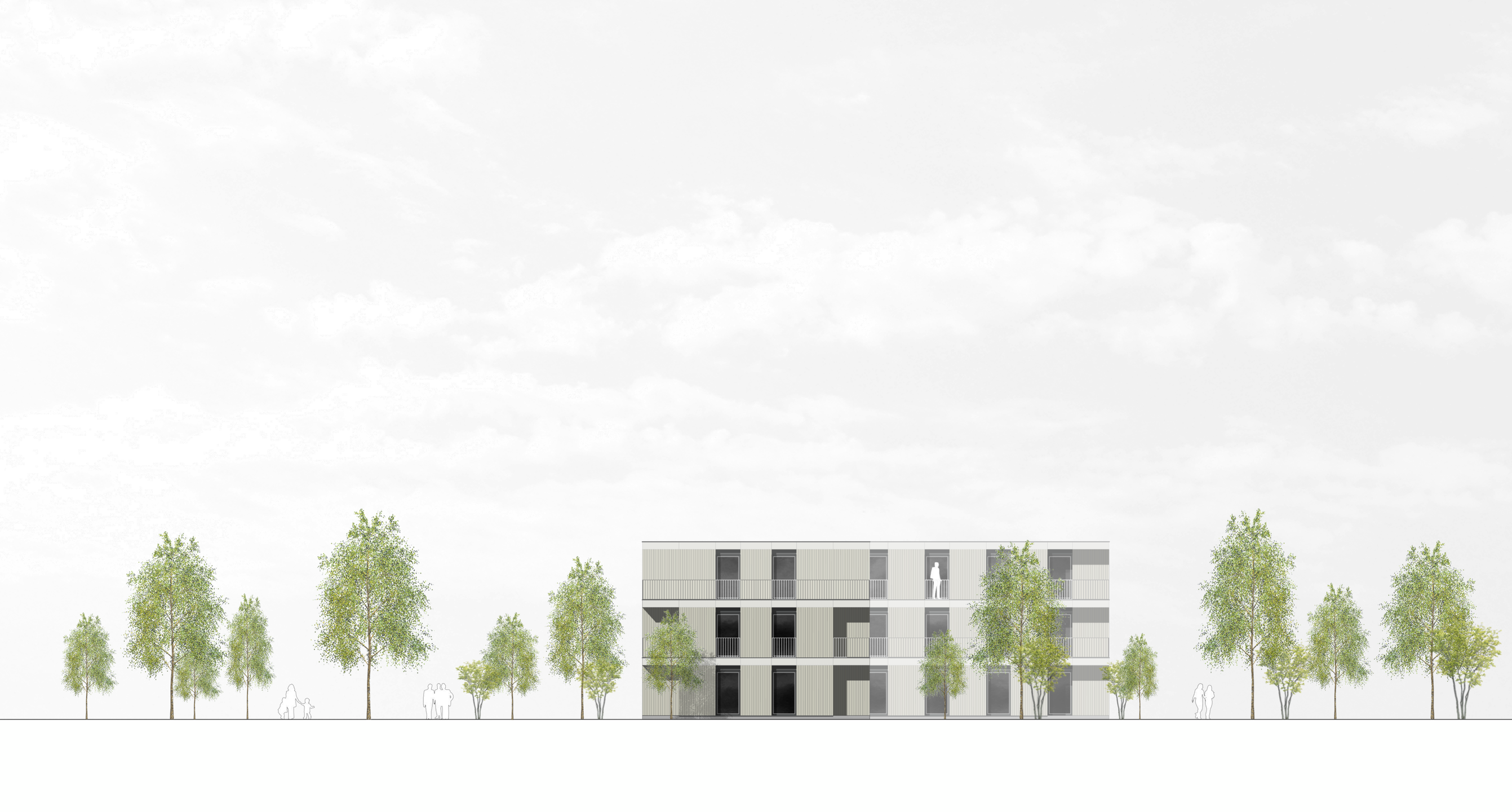 Das Bild zeigt die Zeichnung der Ansicht West von Haus B1.