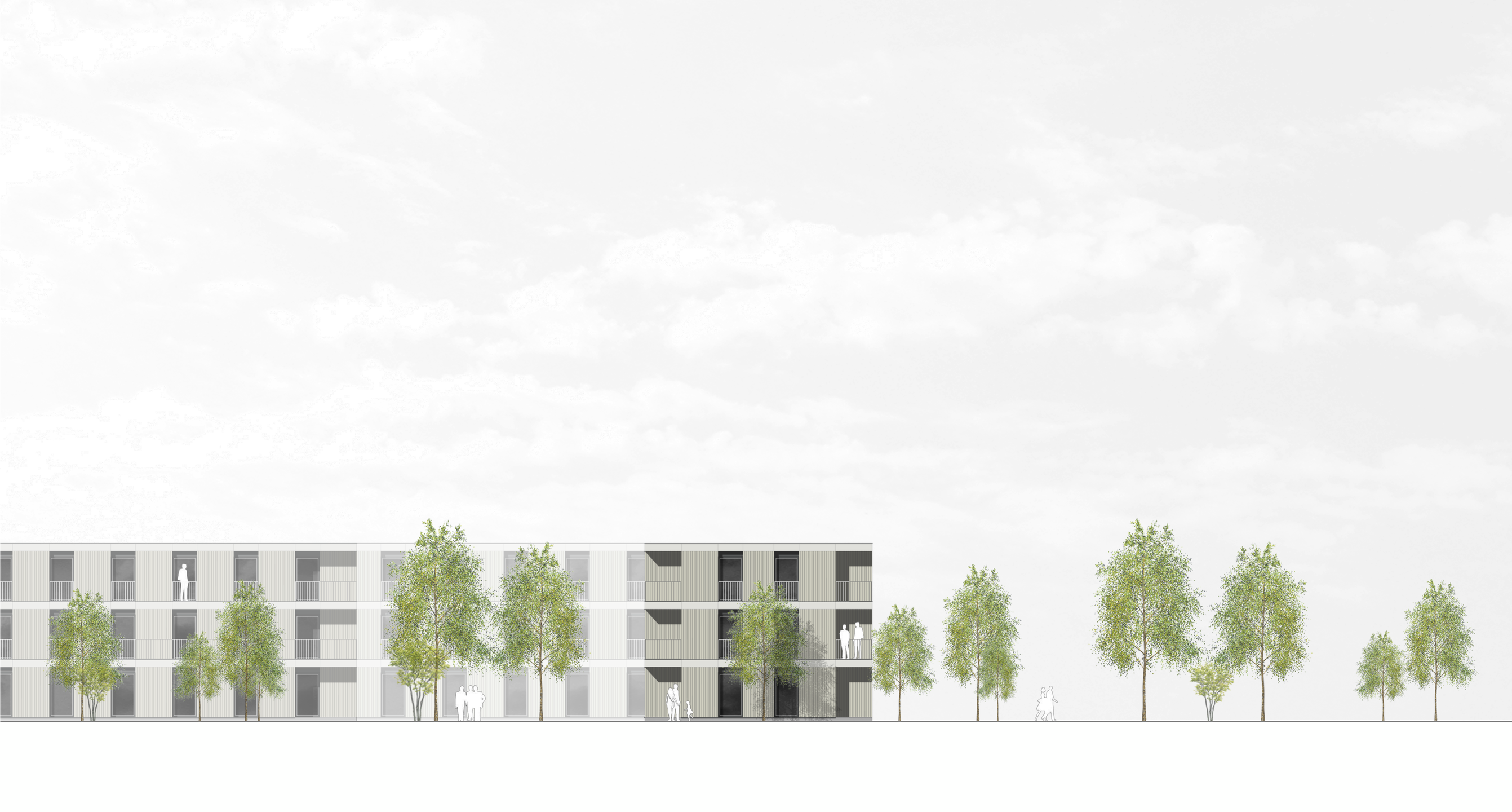 Das Bild zeigt die Zeichnung der Ansicht Ost von Haus B1.