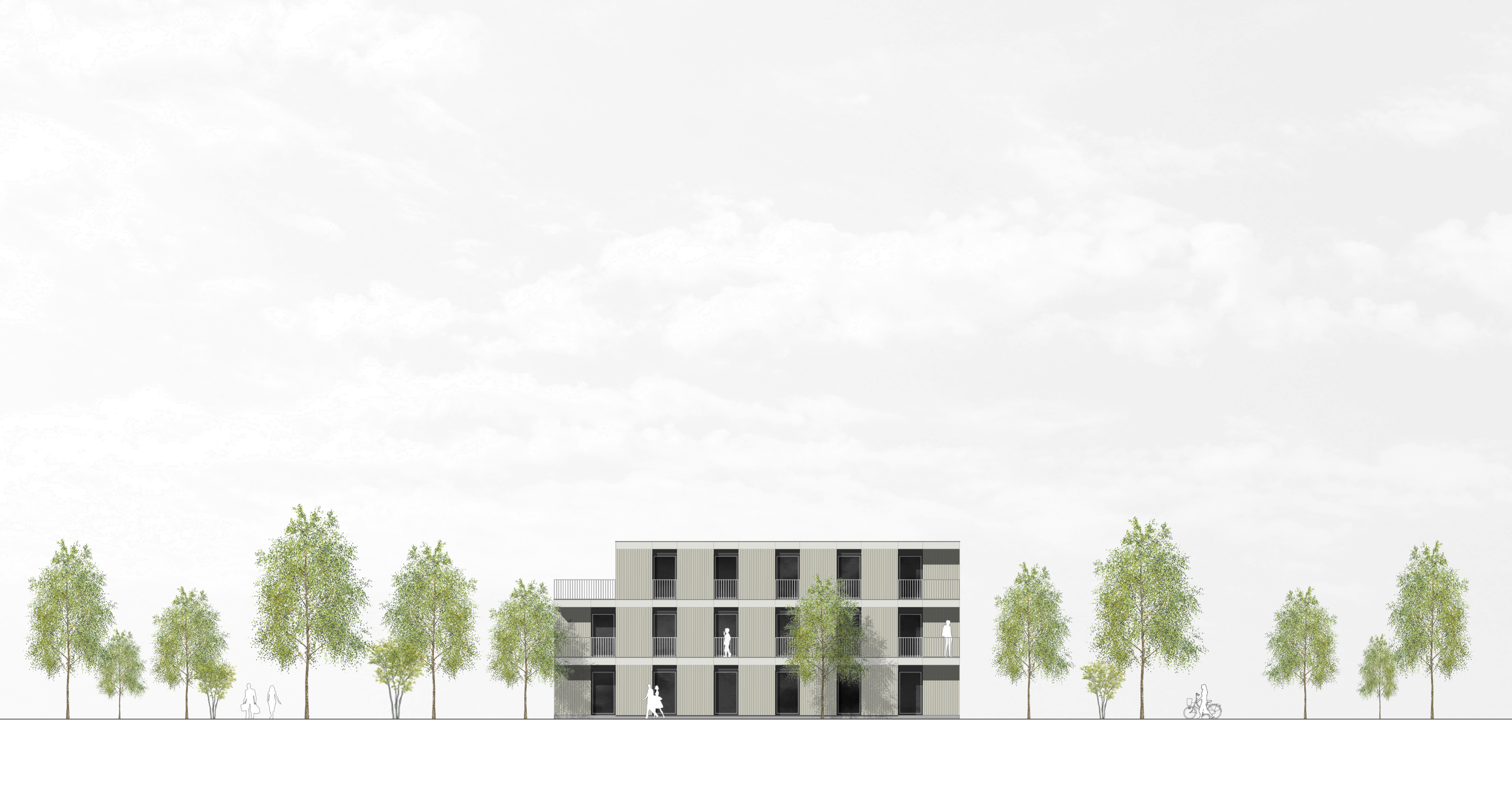 Das Bild zeigt die Zeichnung der Ansicht Süd von Haus B1.