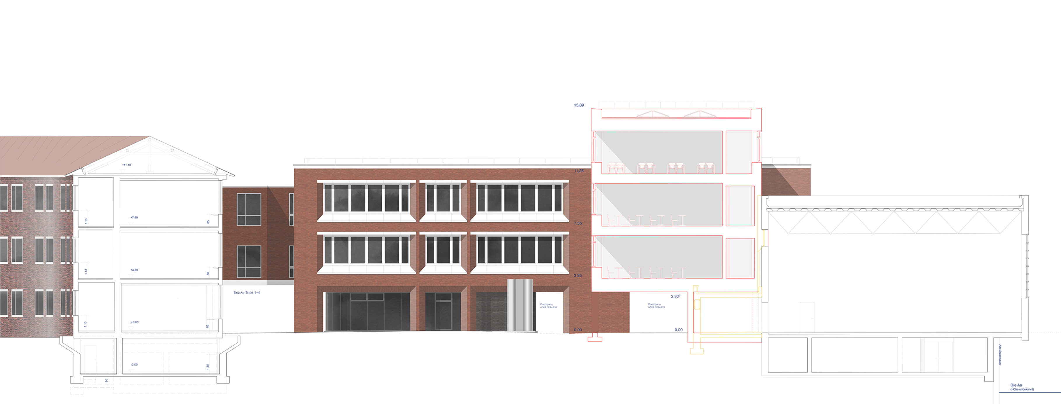 Das Bild zeigt den Querschnitt vom Paulinum Gymnasium in Münster. 